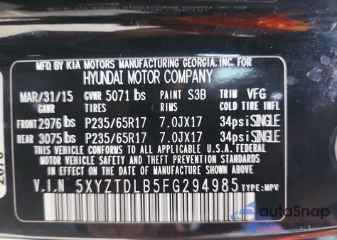 2015 Hyundai Santa Fe Sport 2.4L from USA, damaged, VIN 5XYZTDLB5FG294985